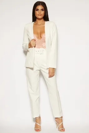 Laureline - White Tailored Lapel-less Blazer & Pants Co-ord