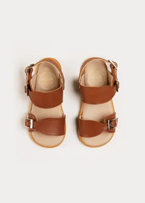 Leather Buckle Detail Sandals in Camel (24-34EU)