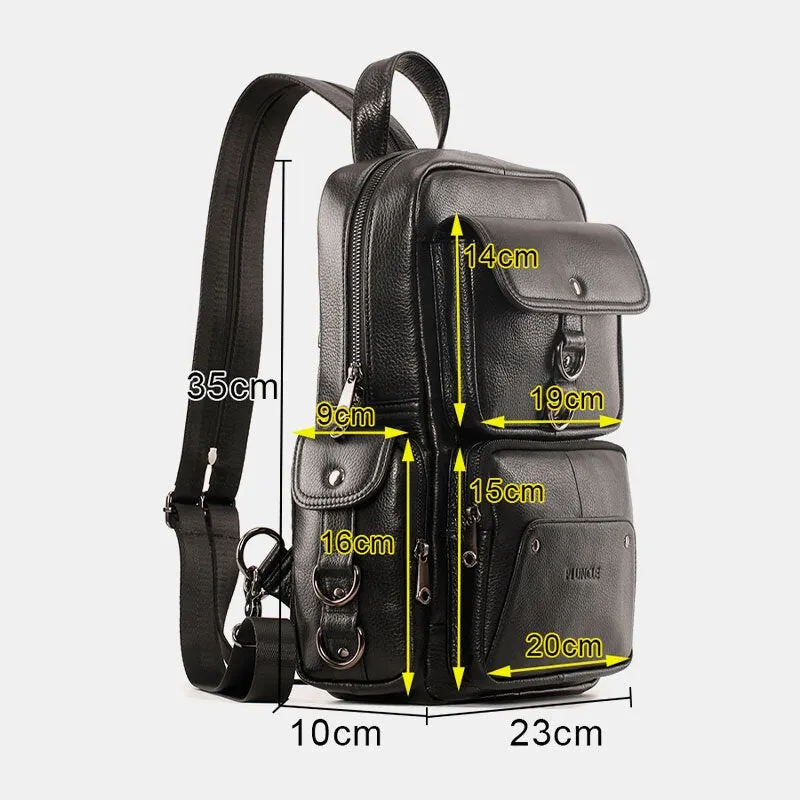 Men Genuine Leather Multifunction Multi-Carry Outdoor Travel Cowhide Crossbody Bag Backpack