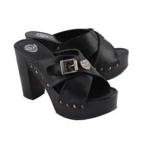 Milwaukee Leather MBL9412 Women's Open Toe Fashion Casual Clogs with Buckle Cross Strap