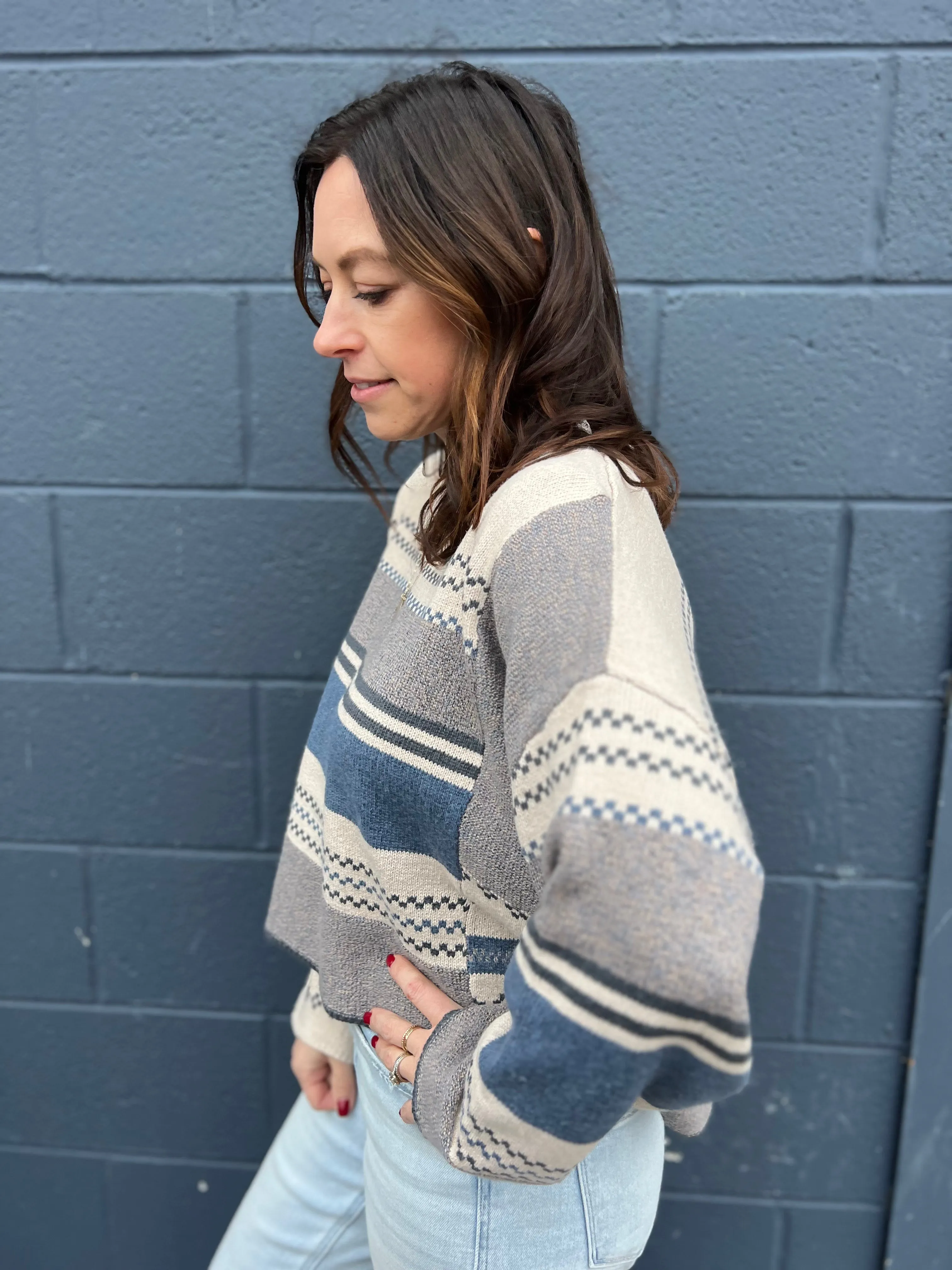 Multi-Patterned Cropped Sweater