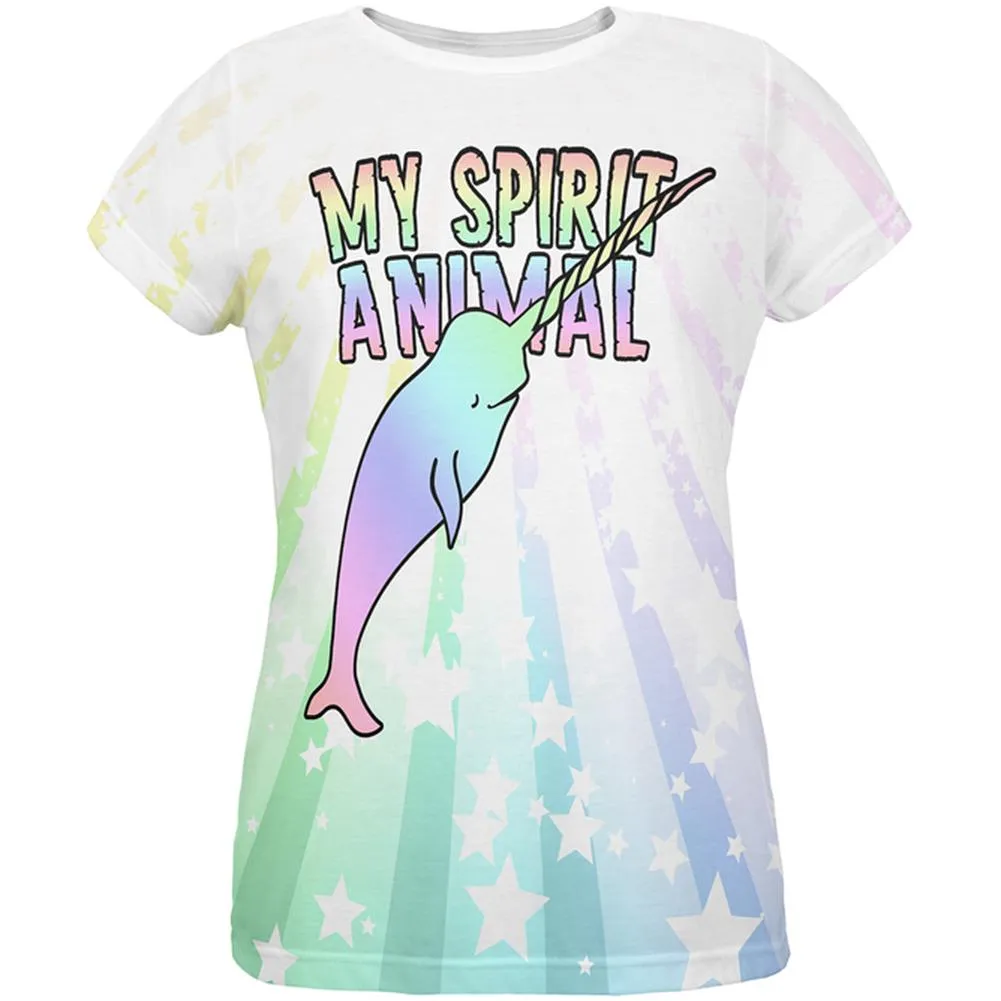 My Spirit Animal Narwhal Unicorn Of The Sea Pastel All Over Womens T Shirt