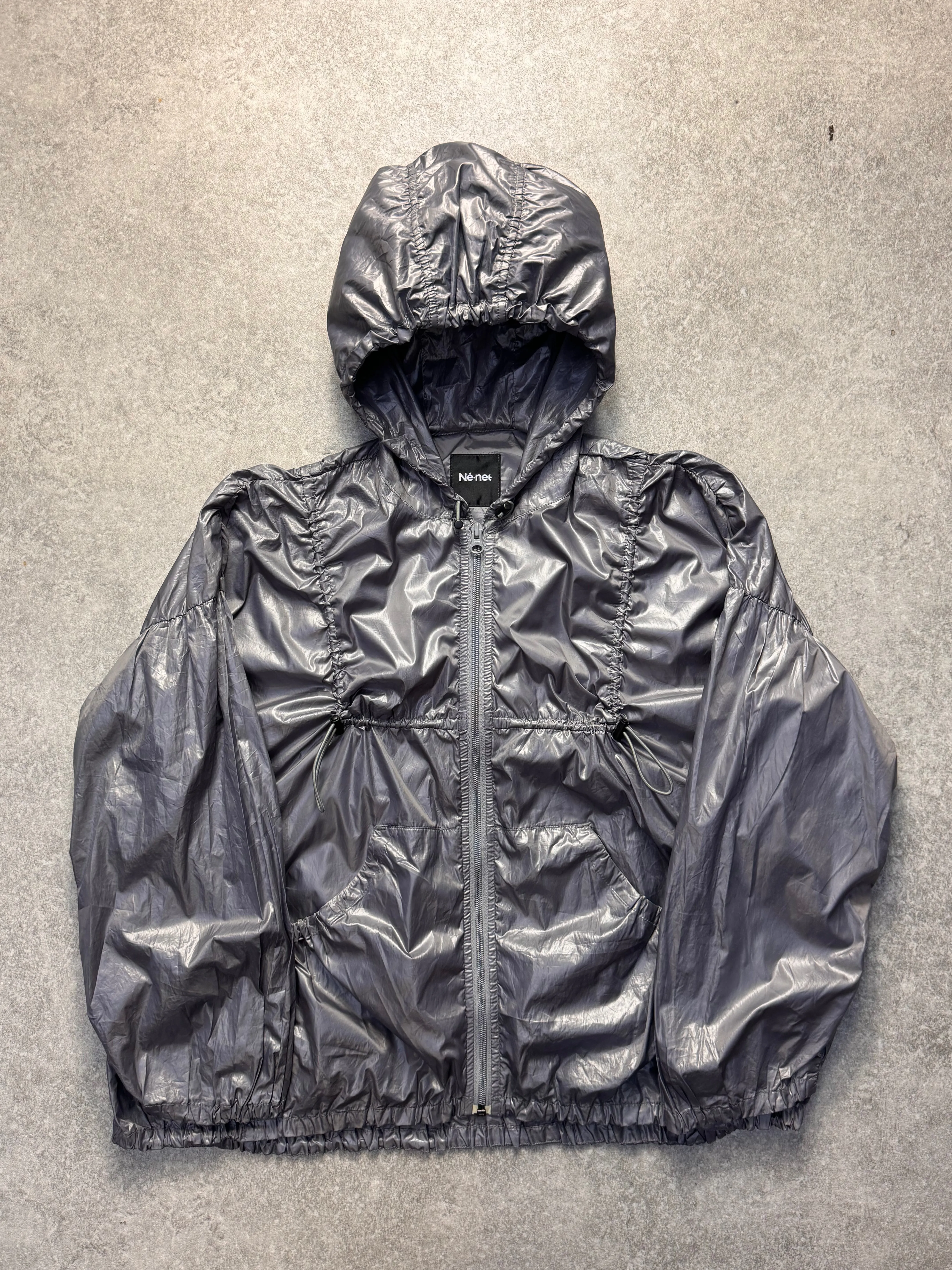 Ne-net Issey Miyake Grey Hooded Windbreaker Jacket