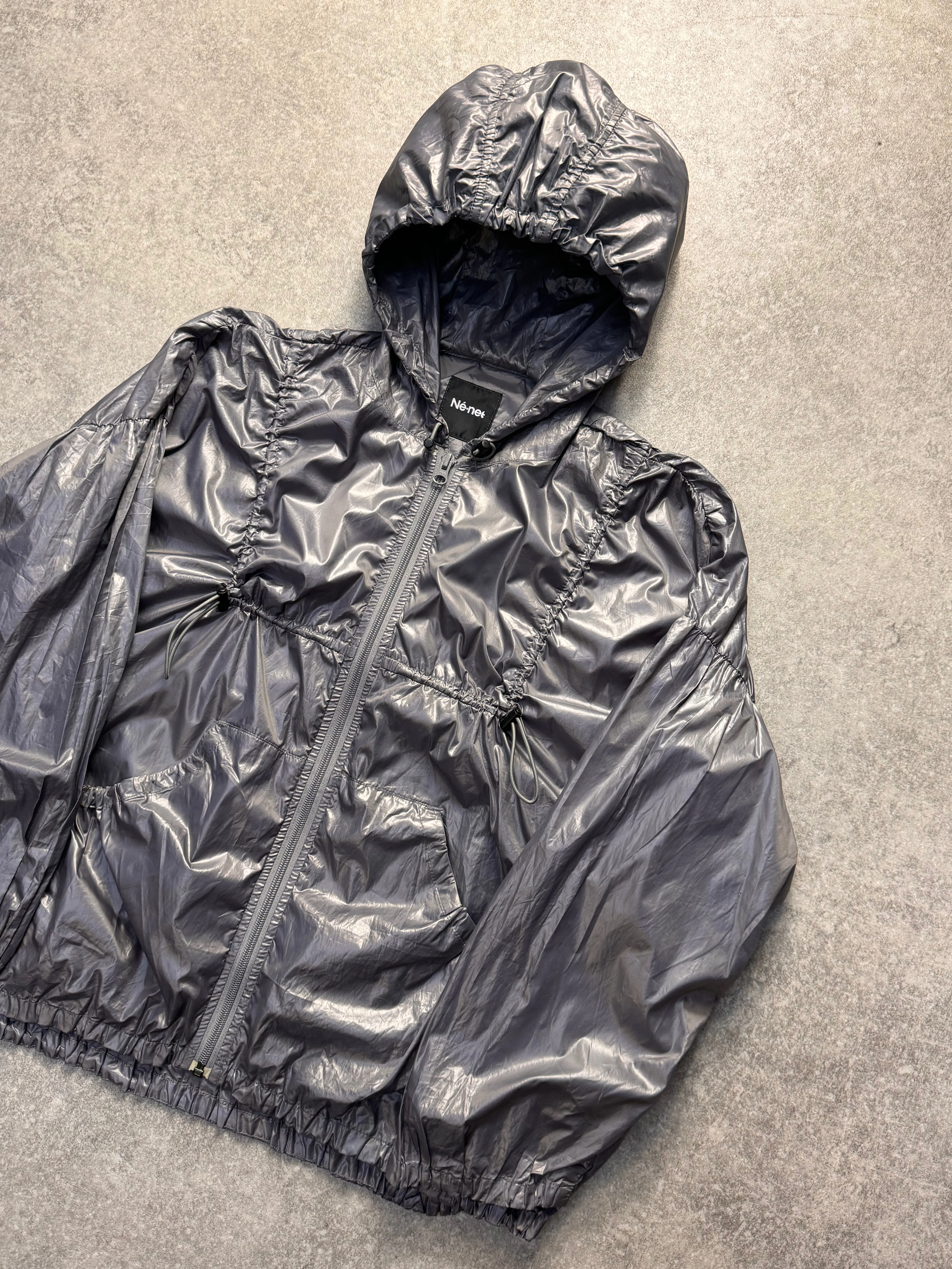 Ne-net Issey Miyake Grey Hooded Windbreaker Jacket