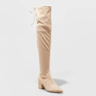 New - Women's Greta Tall Dress Boots - A New Day Beige 8.5