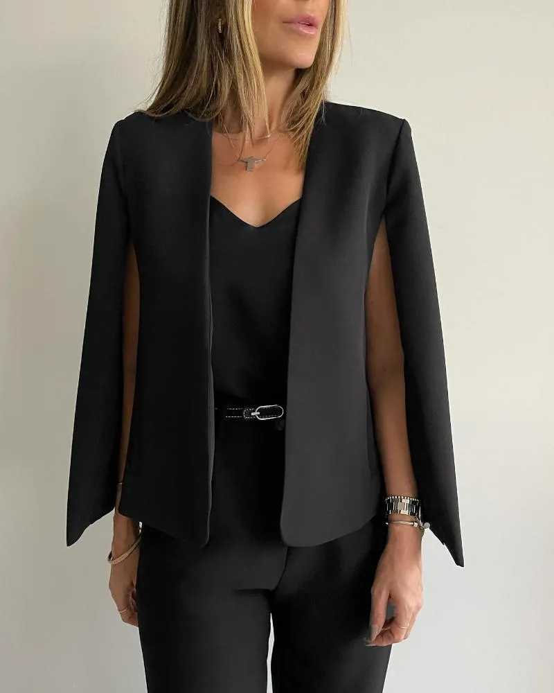 Open Front Shoulder Padded Cape Blazer Coat