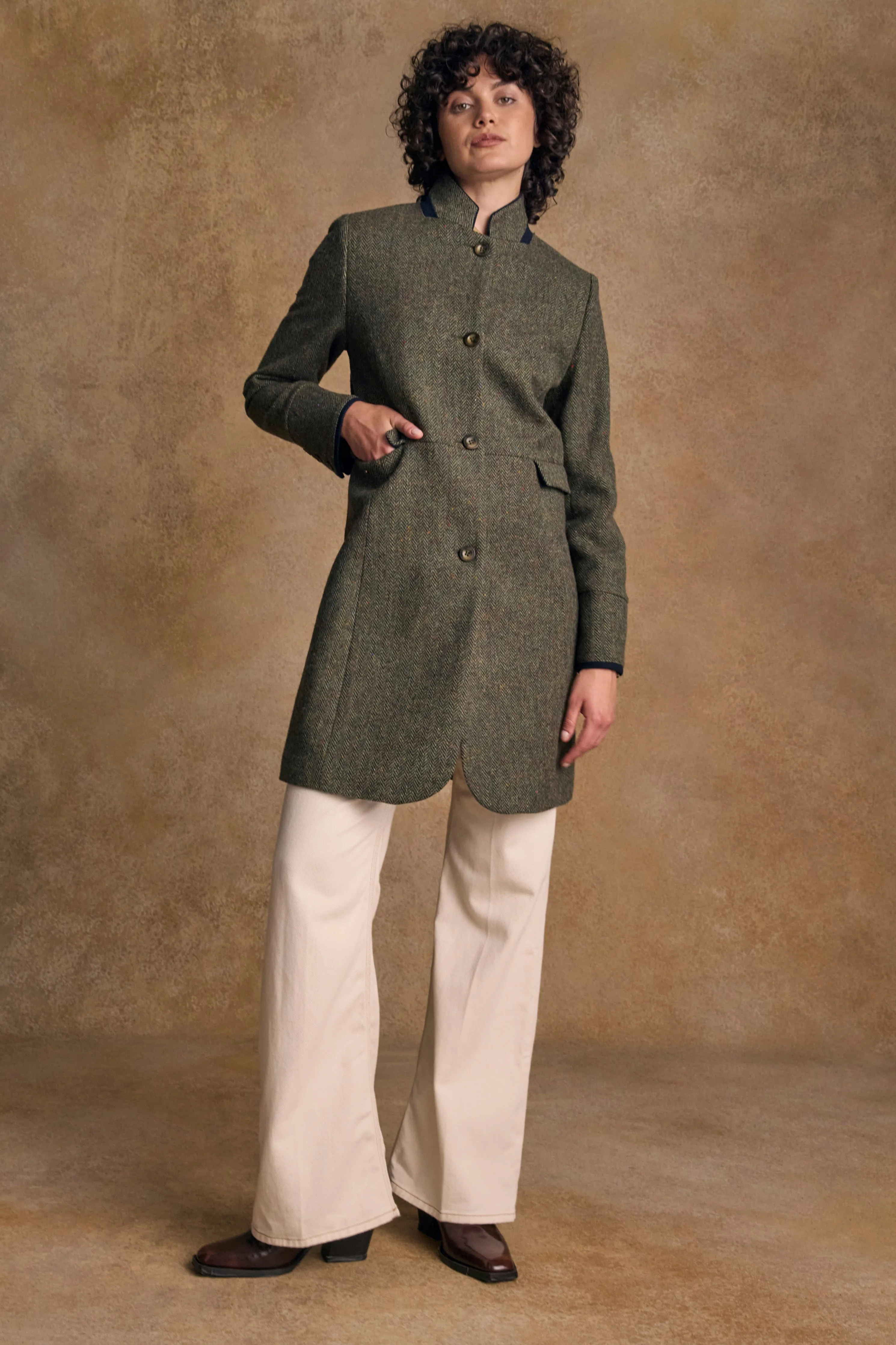 Pamela Tweed Coat - Donegal Green Fleck