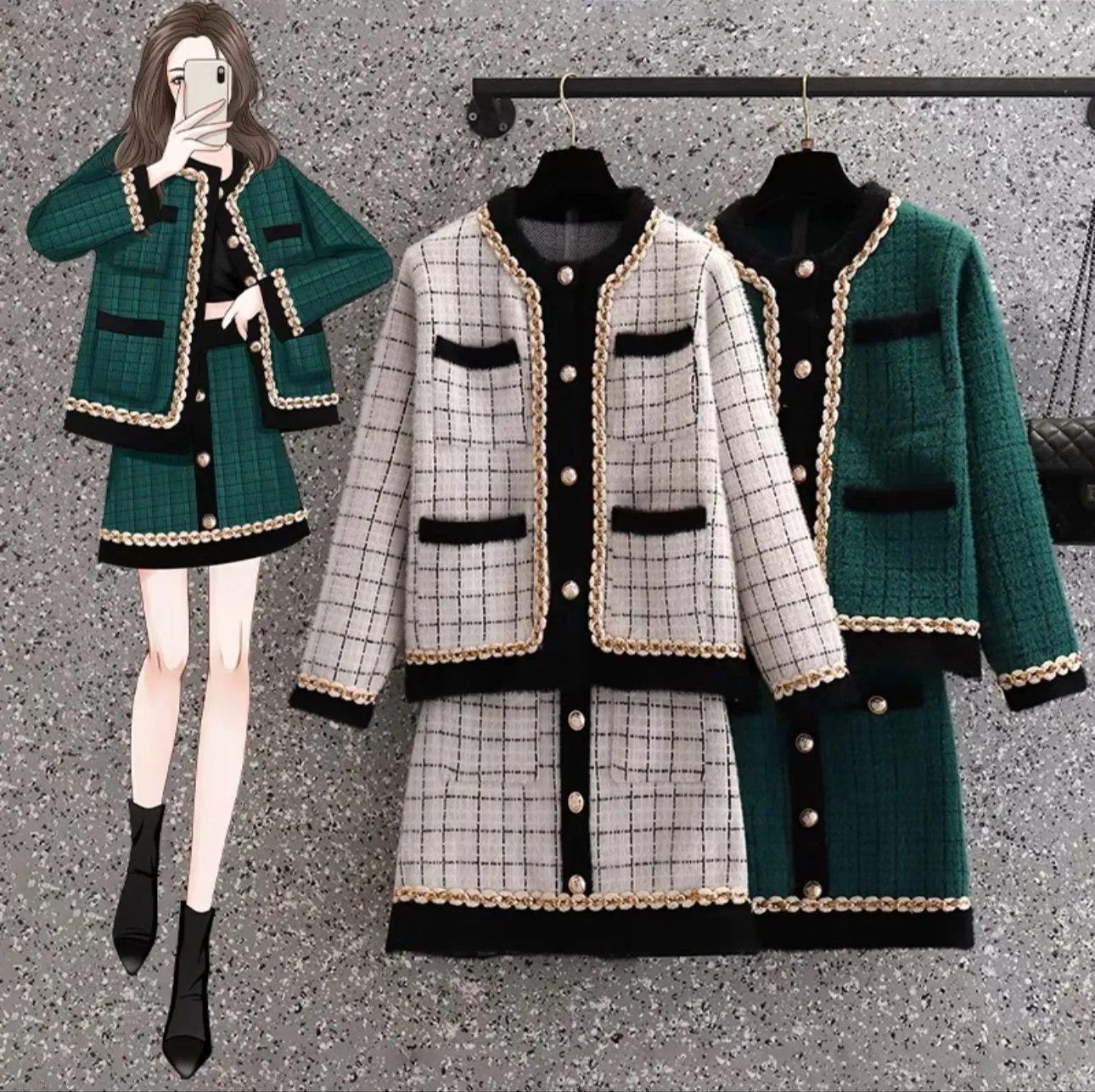 Pankh Mezza Soft Wool Tweed look Jacket and skirt set