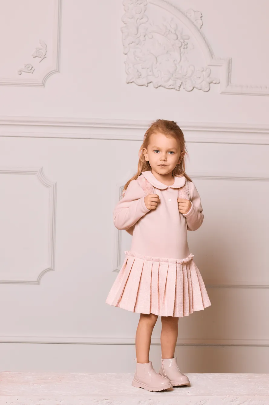 Patachou Baby Girls Jersey and Tweed Dress in Pink