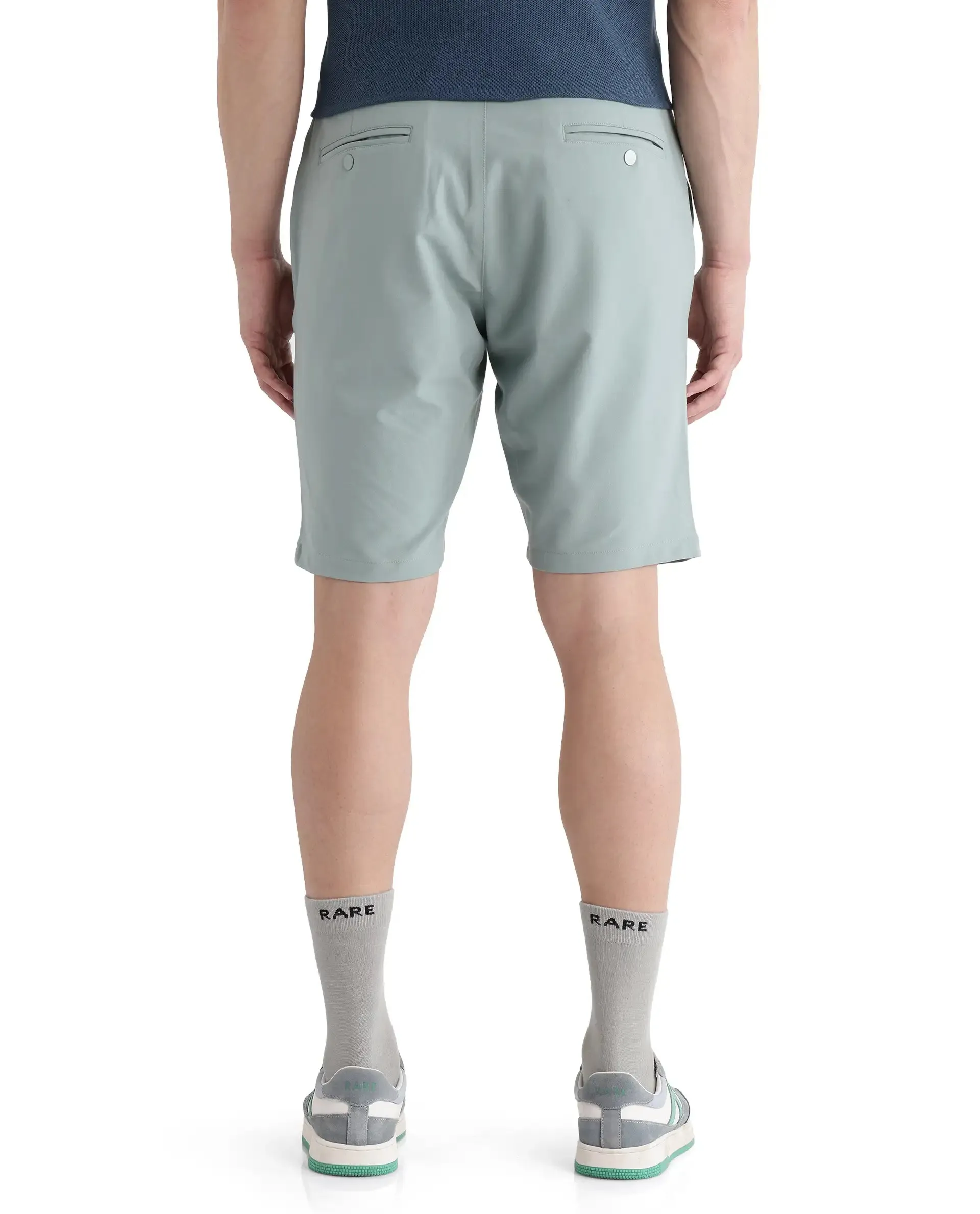 Rare Rabbit Men Drivo Pastel Green Cotton Elastane Fabric Bi-Stretch Jacquard Waistband Regular Fit Solid Shorts