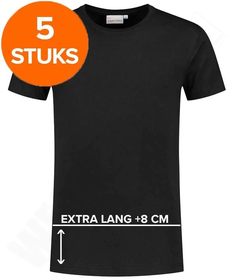 Santino T-shirt extra lang Jace plus zwart 5-pack