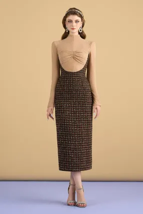 Sariah Sheath Long Sleeved Tweed Midi Dress