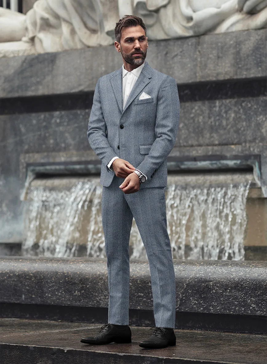 Sartori Anselmo Blue Herringbone Soft Tweed Suit