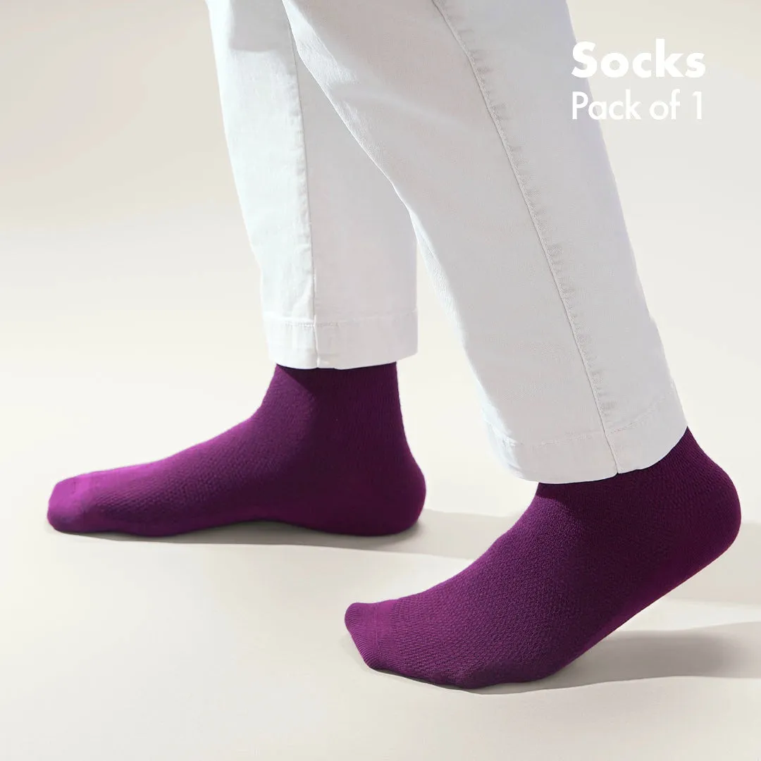 Solid Color Crew Cotton Dress Socks - Purple