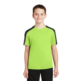 Sport-Tek Youth Lime Shock/Black PosiCharge Competitor Sleeve-Blocked Tee