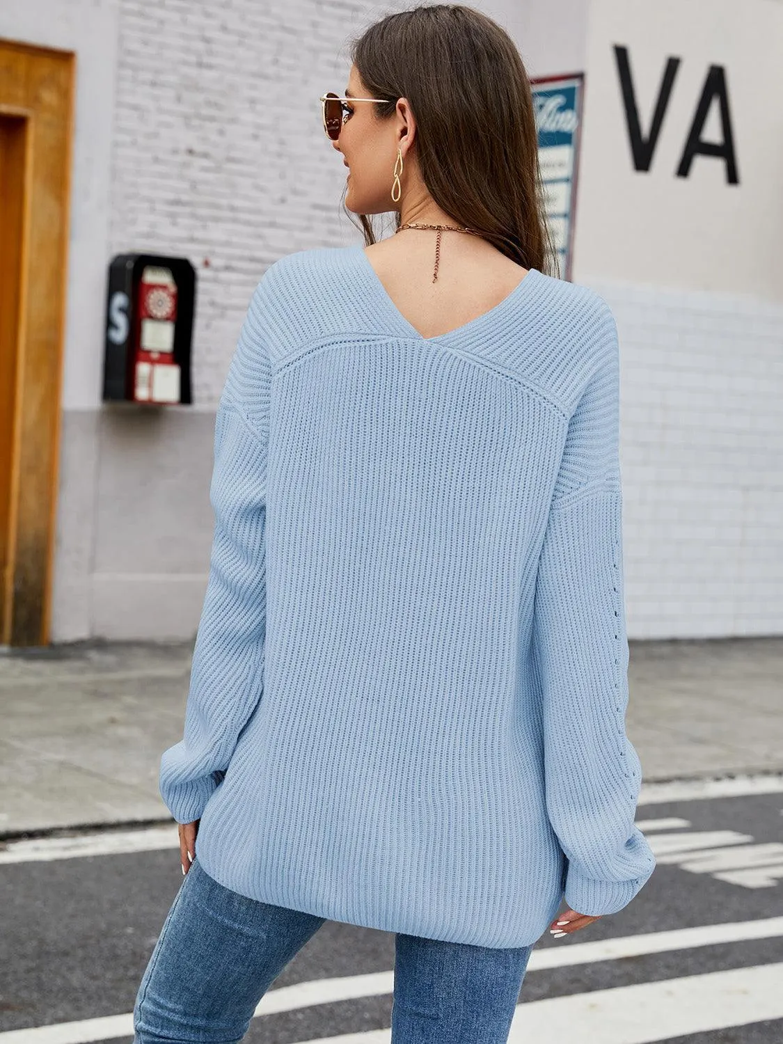 V-Neck Rib-Knit Top