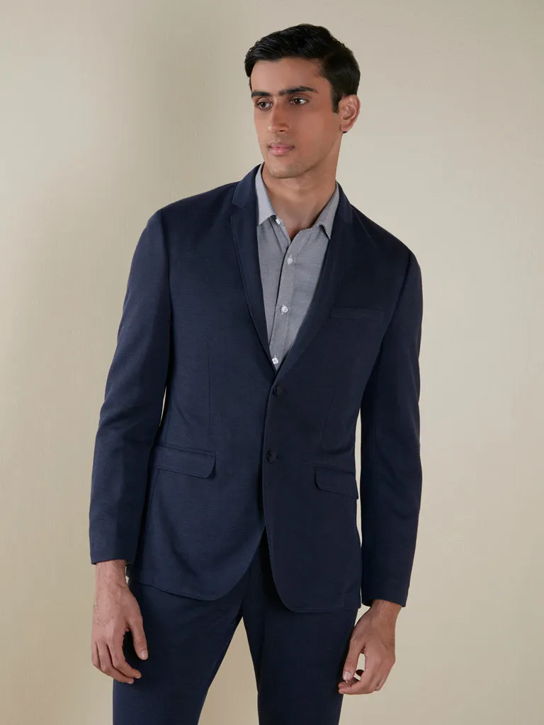 WES Formals Navy Slim-Fit Cotton Blazer