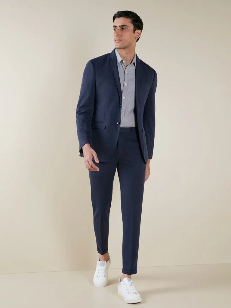 WES Formals Navy Slim-Fit Cotton Blazer