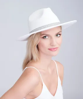 White Summer Fedora Hat with Sparkling Beaded Trim