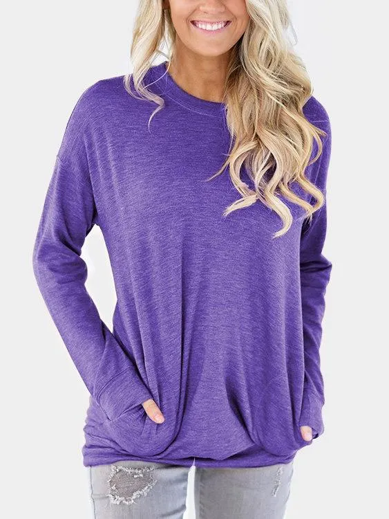 Wholesale Long Sleeve Round Neck Plain Tee