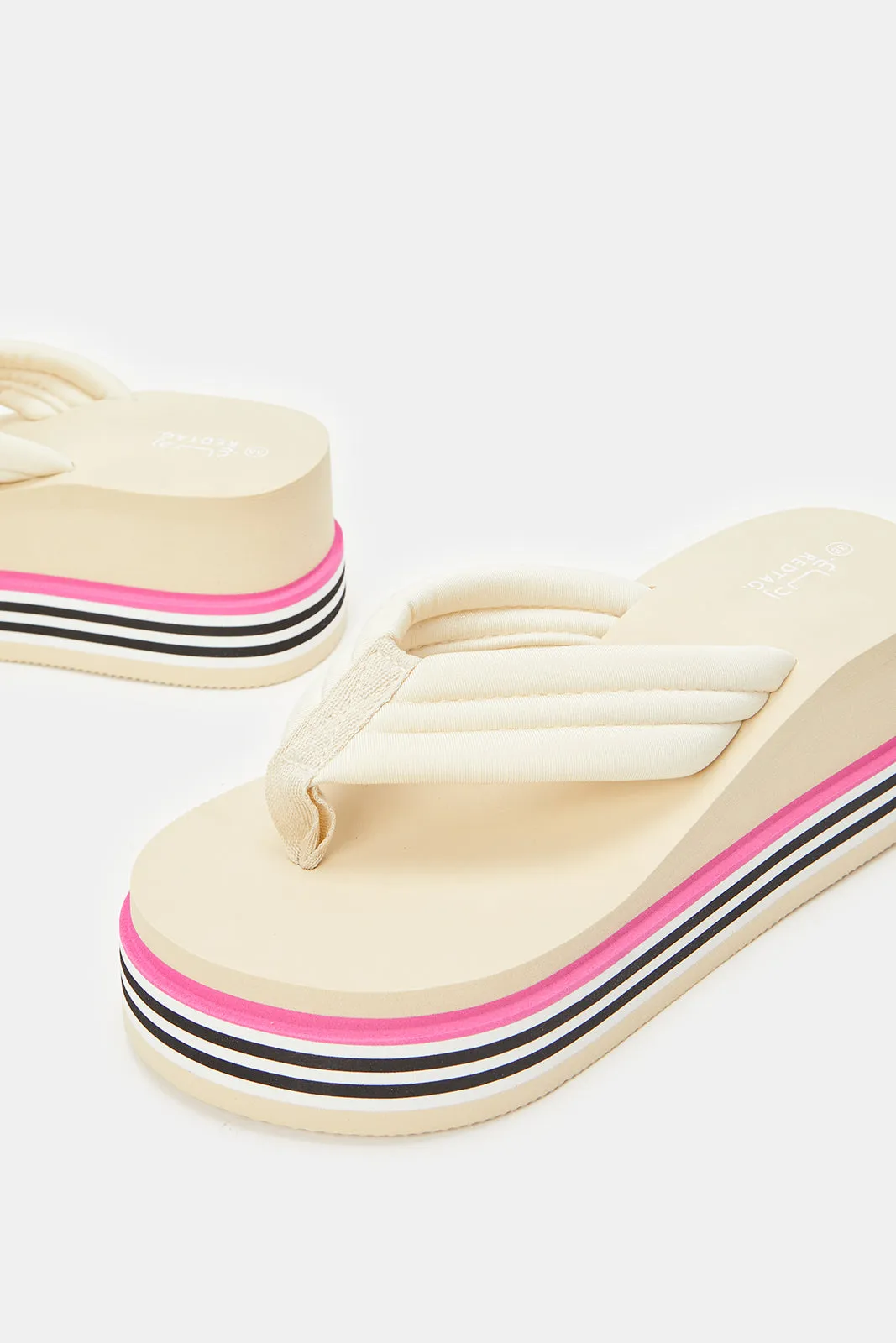 Women Beige Platform Flip Flops