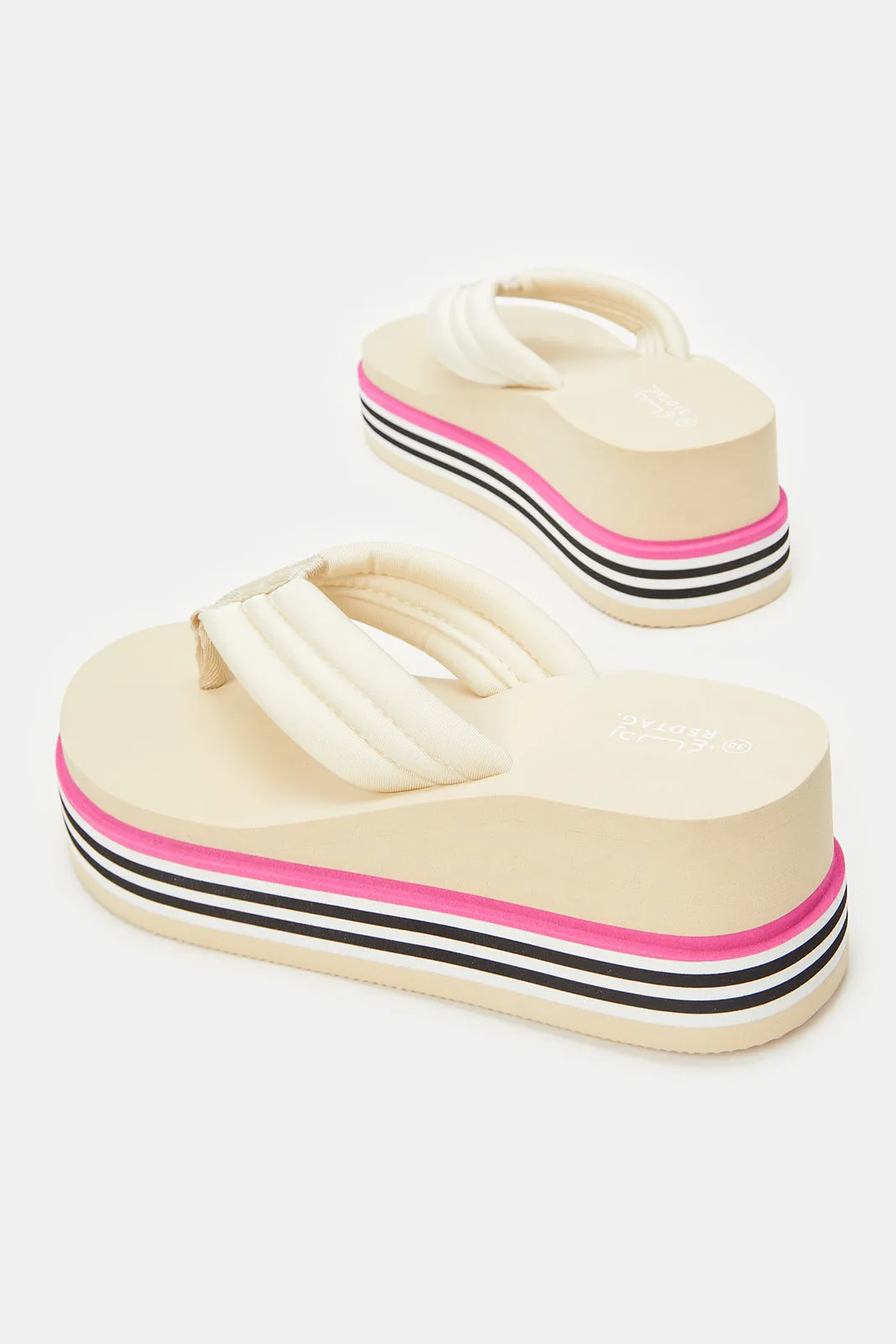 Women Beige Platform Flip Flops