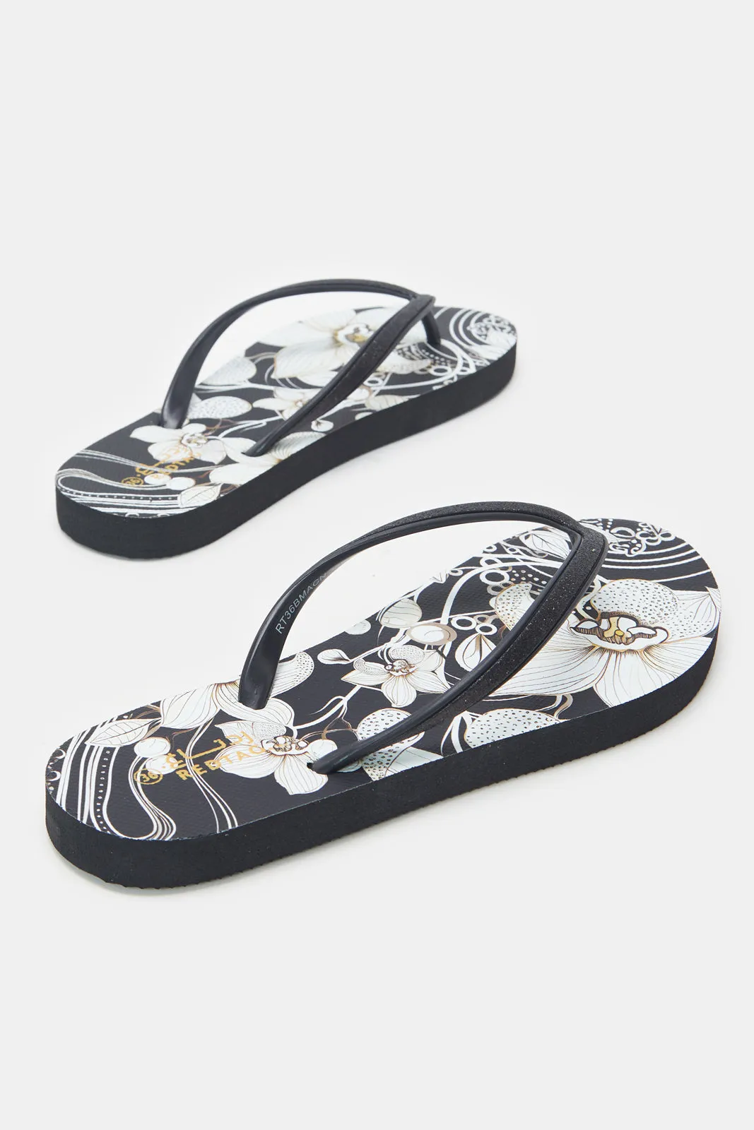 Women Black Printed Flip Flop