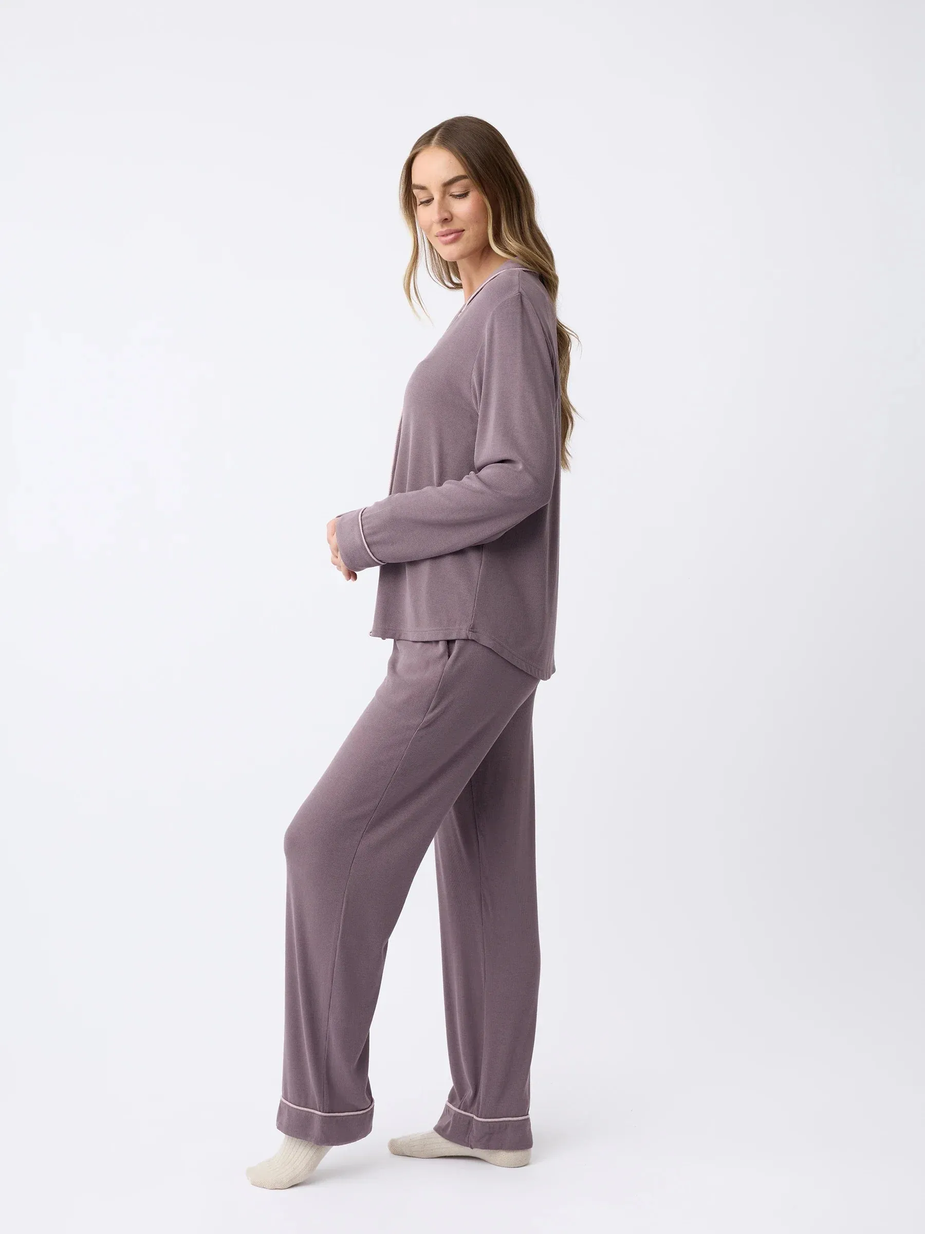 Women's Bamboo Rib-Knit Classic Long Sleeve Pajama Set