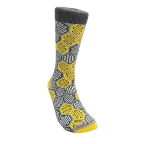 Yellow and Gray Hexagon Pattern Socks from the Sock Panda